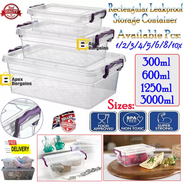 Rectangular Leakproof Food Storage Containers + Handle Lock Clip Airtight Lids