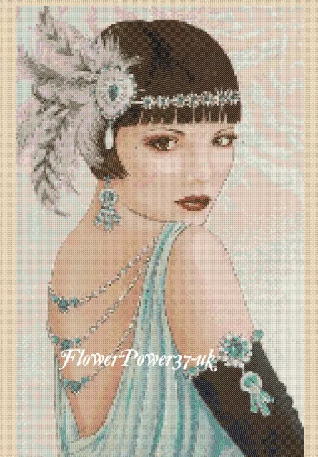 art deco lady Cross stitch chart Art Deco Lady 96 Flowerpower37-uk.