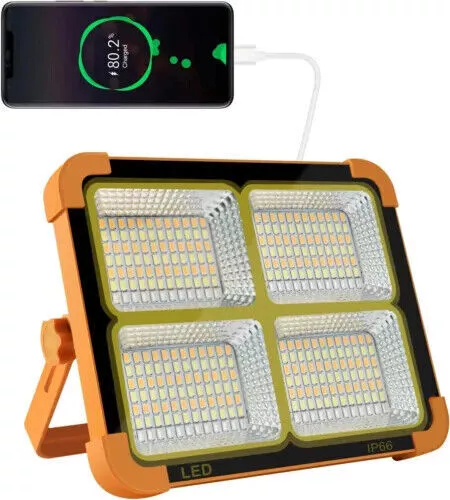 USB Rechargeable LED Work Light Solar Cordless Portable Floodlight 4 Modes UK