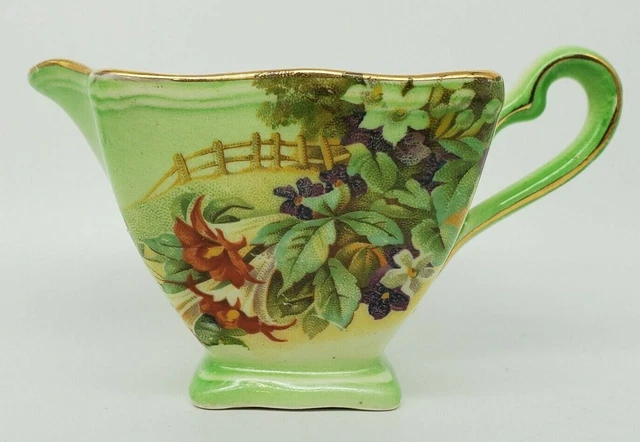 Royal Winton Grimwades Green Floral Pitcher Garden Landscape Art Deco Creamer