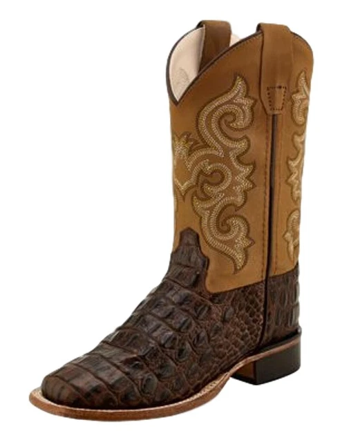 Old West Cowboy Boots Boys Gator Print Brown Tan Fry BSY1830