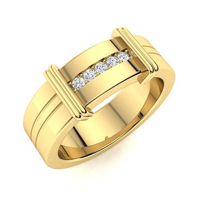 Rond 0.10 Carat Véritable Diamant Homme Mariage Alliance 6.5 MM 14K or Jaune