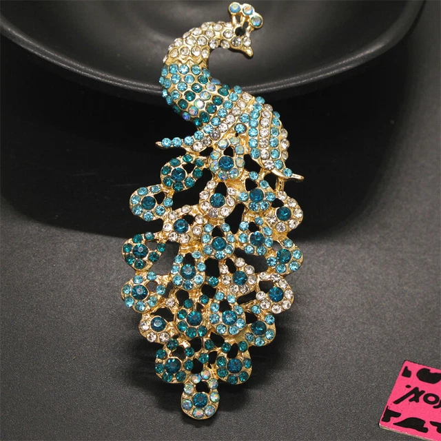 New Betsey Johnson Cute Blue Gorgeous Peacock Animal Crystal Charm Brooch Pin