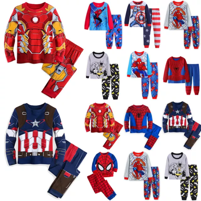 Kids Boys SpiderMan Avengers Super Hero Pyjamas Nightwear Sleepwear Baby Pjs Set