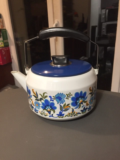 Poêlon Japy Fonte émaillée 20cm - Motif Fleurs Bleues Vintage Années 60