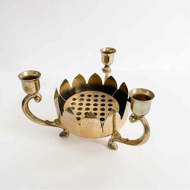 Vintage | Brass Leonard Gold Flower Frog Arrangement Candle Holder Candlestick