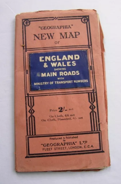 Geographia New Map of England & Wales showing main roads 1940s