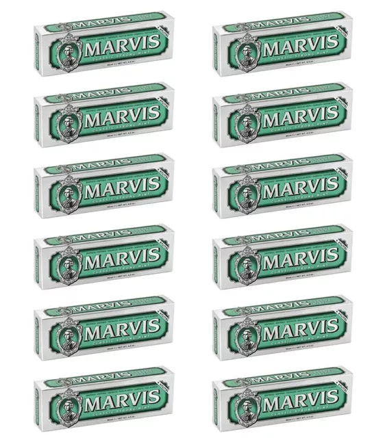 12 pezzi MARVIS CLASSIC STRONG MINT Dentifricio Denti alla menta piperita 85ml