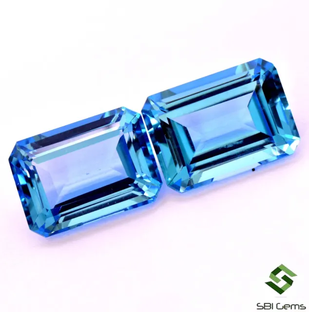 38.50 Cts Certified Natural Swiss Blue Topaz Octagon Cut Pair 18x13 mm Gemstones
