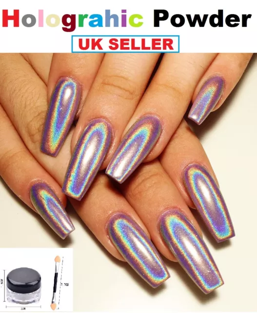 Holo Nails Effects Holo Nails poudre miroir holographique arc-en-ciel chrome + PINCEAU 15 μ