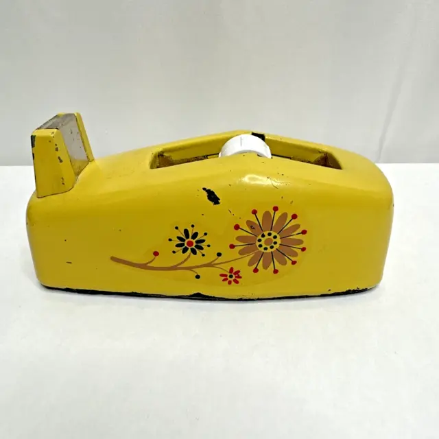 Mid Century Modern Yellow Flower Power Scotch Tape Desk Dispenser - Model C-21 2