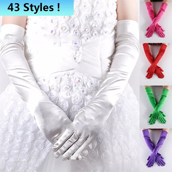 Women's Satin Long Gloves Opera Wedding Bridal Evening Party Prom Costume Gloves