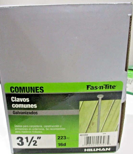 5 LB BOX Hillman 461288 Common Nails Galvanized 3 1/2" 16d (223 PCS)