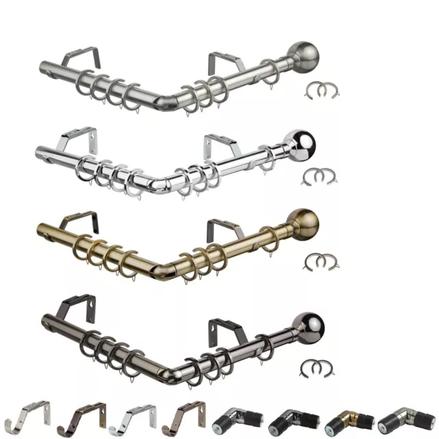 28MM METAL 475CM 5 Sided Bay Window Curtain Pole Set and Accessories £