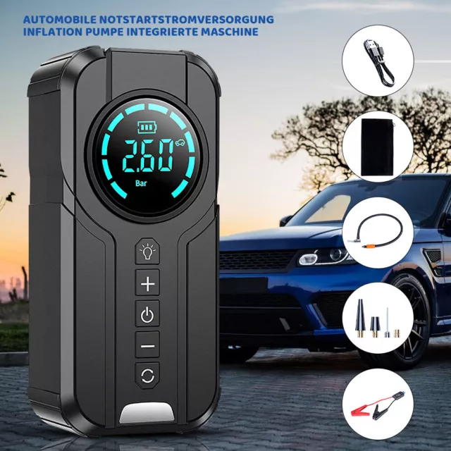 Ausilio avviamento auto Jump Starter 1000A powerbank compressore pompa aria luce di emergenza