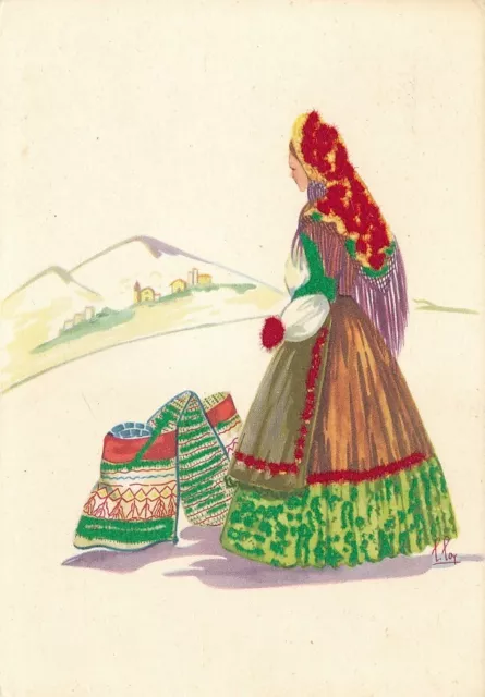 Cartolina Costumi Sardegna Dorgali Tempera di Lola Loy Non Viaggiata