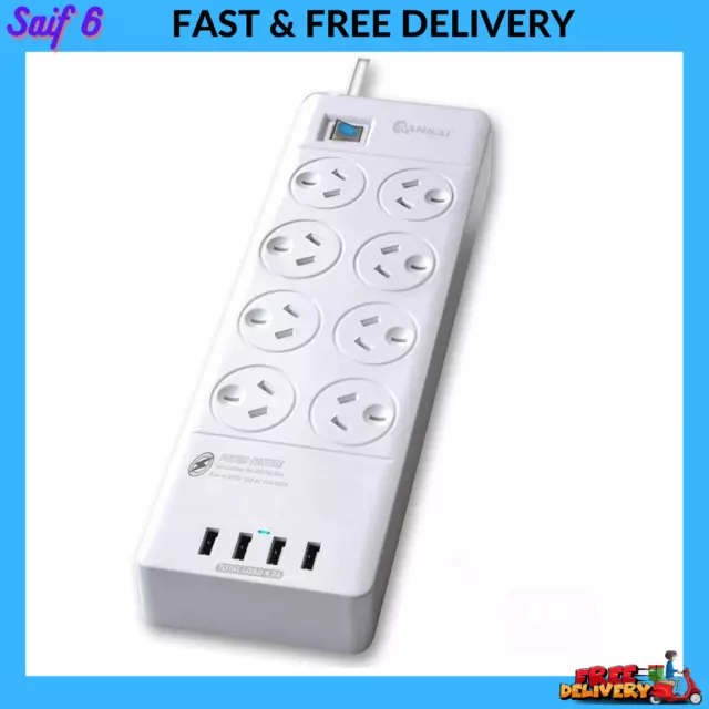 Power Board Strip Extension 8 Outlet Surge 4 USB Charger (8 Way)