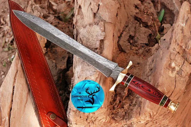 Custom Handmade Forged Damascus Steel Double Edge Fixed Blade Dagger Sword- 1703