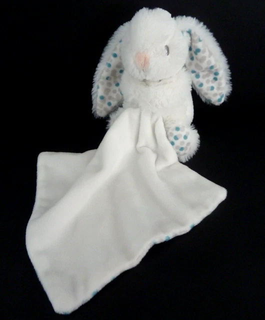 Q. DOUDOU LAPIN ORCHESTRA PREMAMAN mouchoir blanc pois gris bleu vert - TTBE