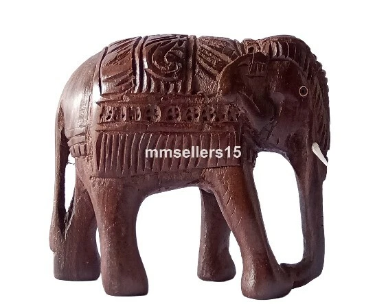 Handmade Wood Wooden Elephant Hand Carved Figurine Lucky Statue Sculpture Decor