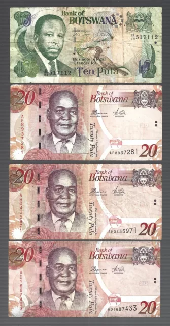 Botswana 💥🎯 10 / 20 / 20 / 20 Pula ✨ 4 notes lot #1105