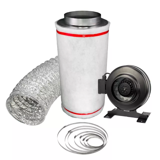 Hydroponics 5" PRO Carbon Filter Kit Odour Extraction Inline Fan Ducting 5m