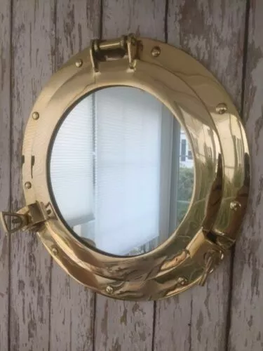 12" Brass Polish Porthole Mirror Nautical Maritime Wall Decor Ship Cabin Window