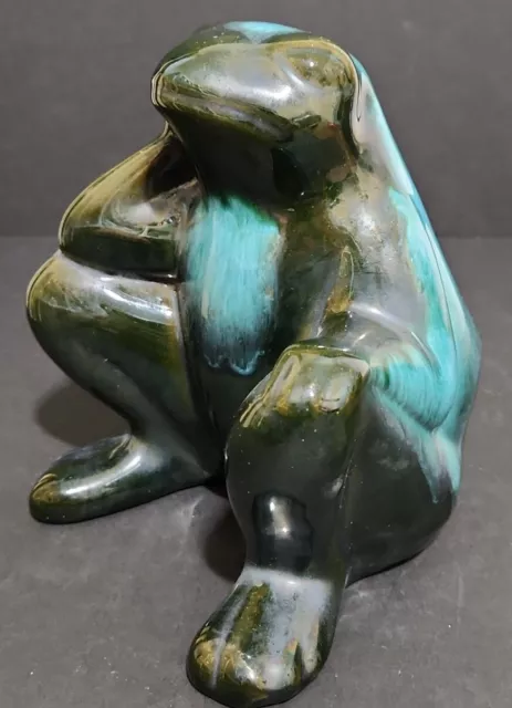 Blue Mountain Pottery Frog Toad Blue Green Glazed Sitting Pondering Frog 7”