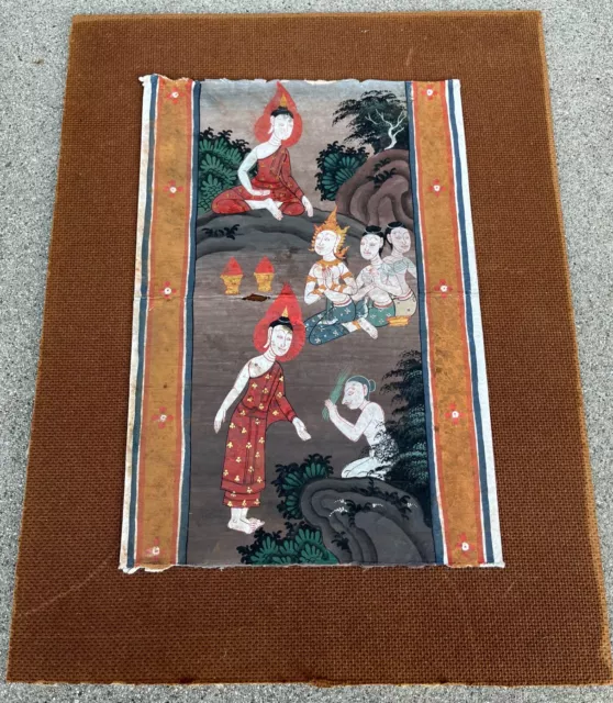 Antique 18/19th Century Buddhist THAI Manuscript Painting on Paper and Pigment.