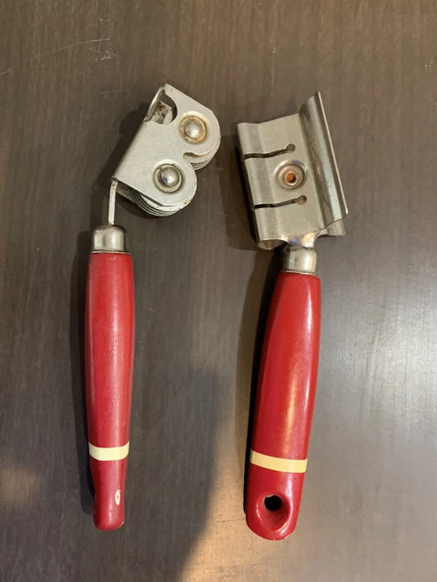 Vintage Ekco A&J & Ekco Wood Red / White Handle Knife Sharpener Lot Of 2