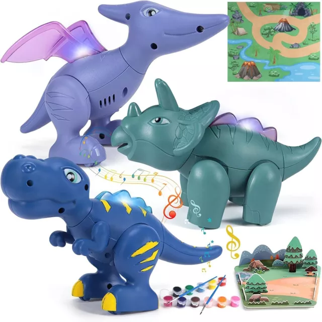 Magnetic Dinosaur Building Toys Painting Kit for Kids with Light,Sound,Play Mat