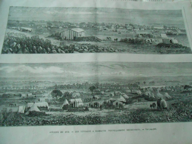 Gravure 1872 - Afrique du Sud les terrains à diamants nouvellement découverts