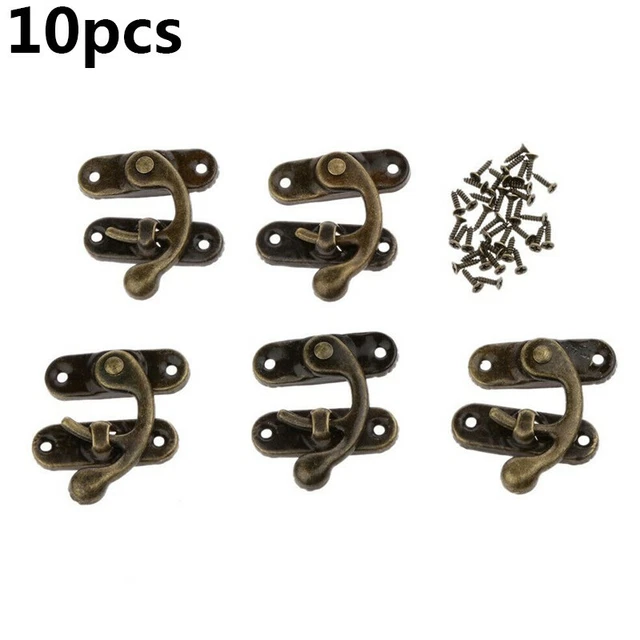 Mini Antique Bronze Wood Box Latch Clasp Lock W/ Fixing Screw 10Set Right Hook