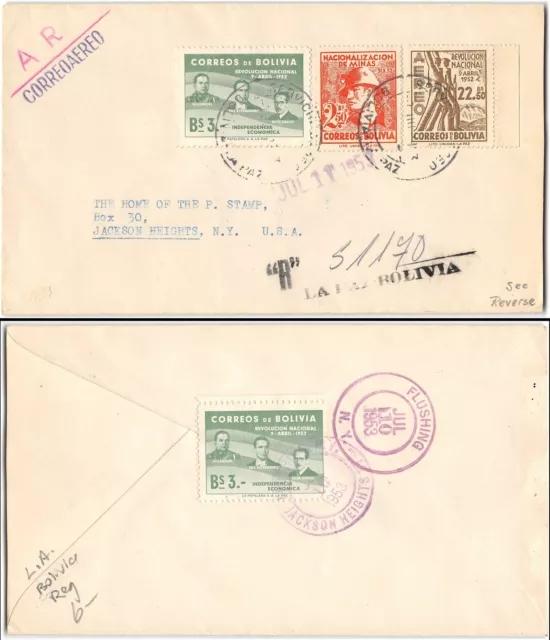 Cubierta registrada, Bolivia a Nueva York, 1953
