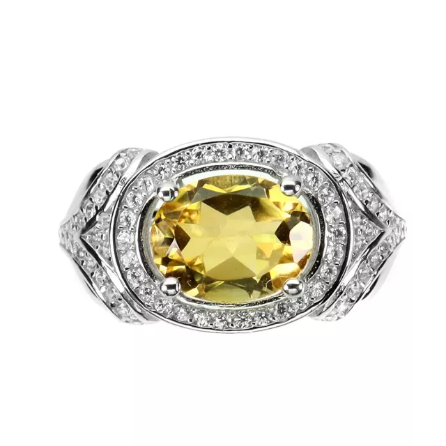 Unheated Oval Yellow Citrine 9x7mm Simulated Cz 925 Sterling Silver Ring Sz 9.5