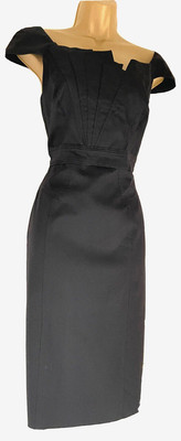 Karen Millen Classic Black Dress With Silk Trim Uk 14 (Us 10) Eur 42 Nwt