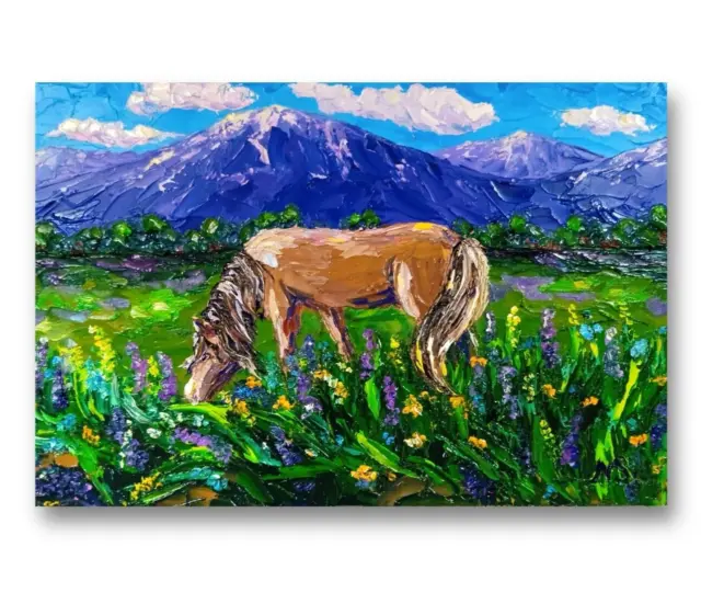 Wild Horse Oil Painting Wyoming Landscape Original Art Spring Impasto 8x12 in