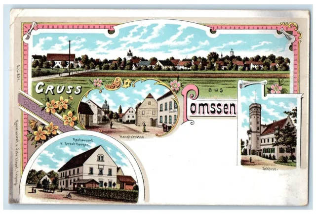 c1905 Greetings from Pomssen Germany Multiview Antique Unposted Postcard