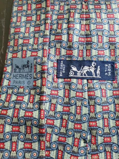 Hermes Paris Made In France Geometric Pattern Silk Tie 7696 OA 2