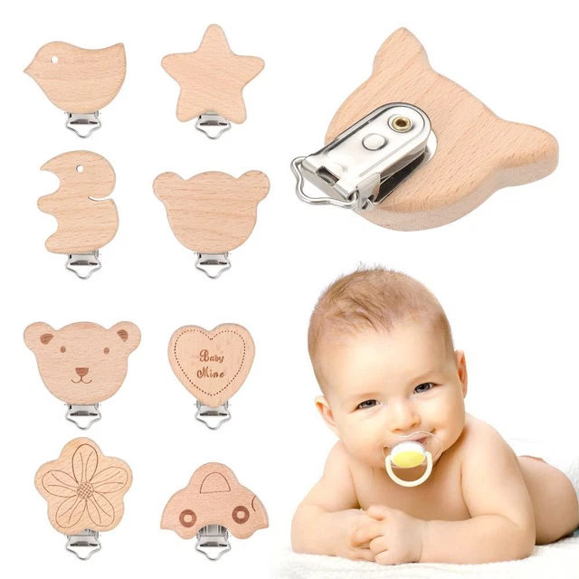 Soporte para cadena clip de madera clips ficticios grado alimenticio clips clips de madera de haya chupete