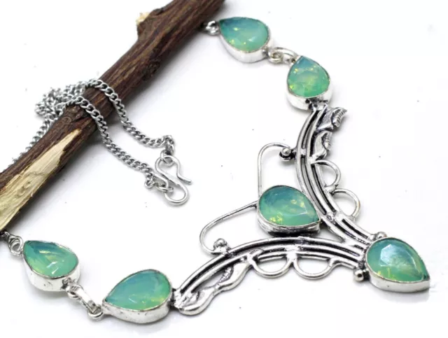 Collar de joyería hecho a mano con piedras preciosas de opalita verde de...