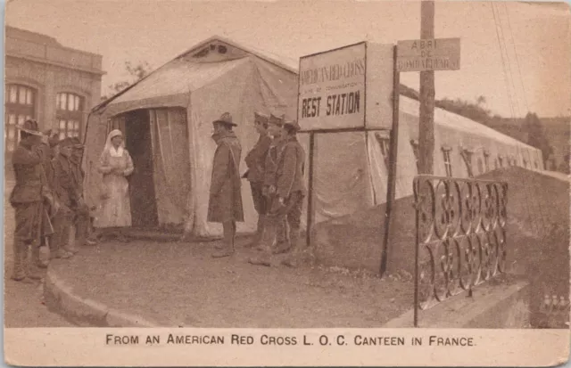 Photo PC Military Scene American Red Cross L.O.C. Canteen Tent in France WWI era