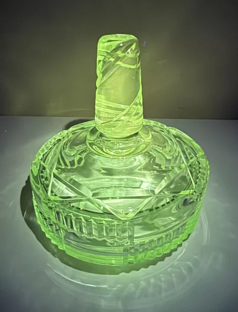 Art Deco Uranium Glass Vanity Jar Box 5.5” Dressing Table Decor Antique Dish Lid