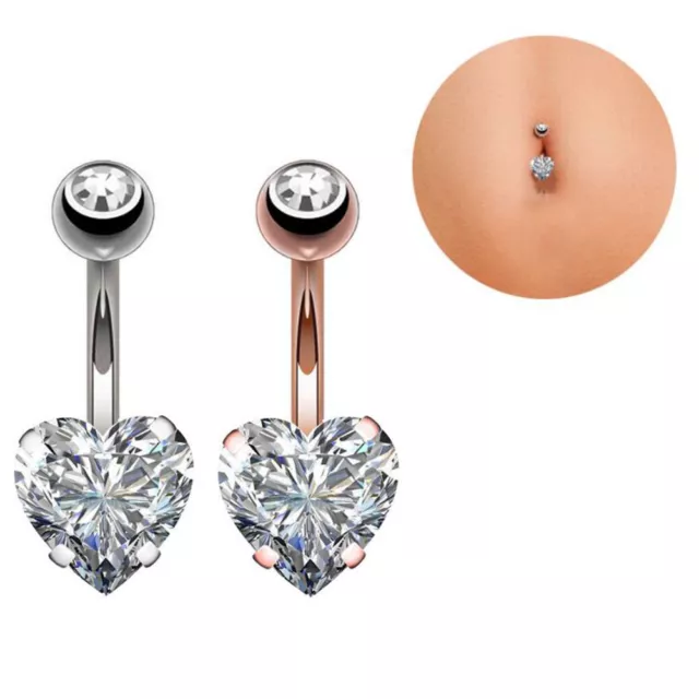 1Pc Acier Nombril Anneau Cristal Nombril Coeur Piercing Nombril Sexe Corps F