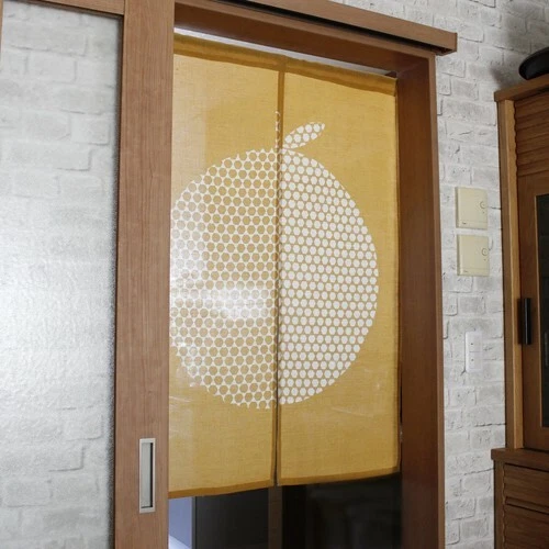 Niigata Noren Japanese Cotton Linen door curtain Kikko Ringo Apple Mustard