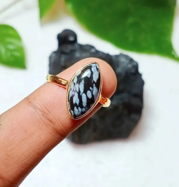 Natural Snowflake Obsidian Ring,925 Sterling Silver,Handmade Ring,Gift For Her