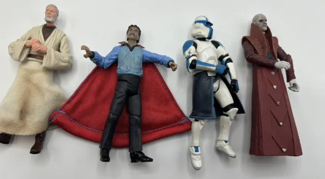 2004 star wars Figures Tion Meldon, Clone Arc Trooper obi wan kenobi, and Lando