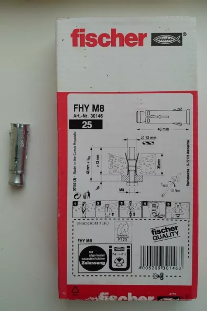 Fischer 30146 ancoraggio soffitto cavo FHY M8 confezione elettroplaccata zinco x 25