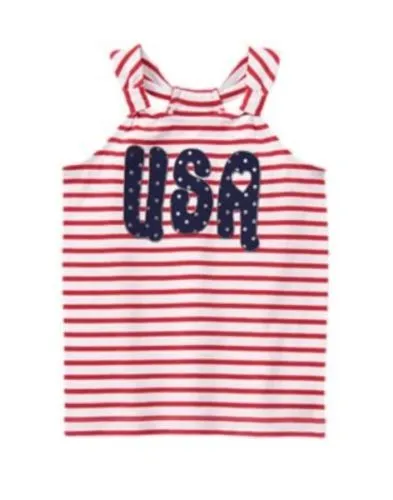GYMBOREE RED WHITE & CUTE RED STRIPED w/ USA EMBROIDERED TANK TOP 5 6 7 8 10 NWT