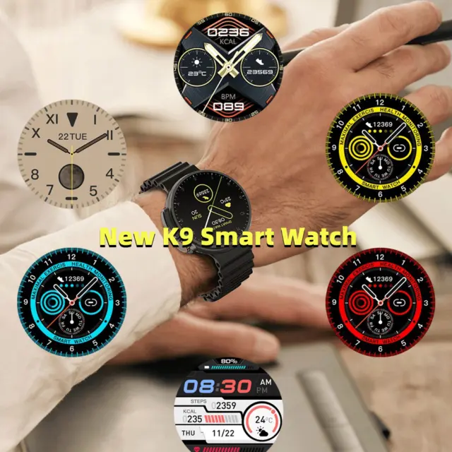 New K9 Smart Watch 1.39 Round Screen Encoder True Screw Clip Wireless Charging N